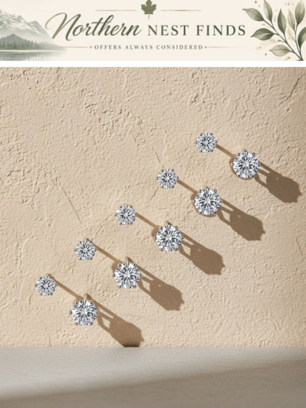 6 Pair Stud Earrings Set Stainless Steel Cubic Zirconia Hypoallergenic